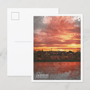 Carte Postale Genève Suisse Belle Peinture à huile Ville