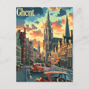 Carte Postale Genteel Gand : Illustration de la scène de rue Vin