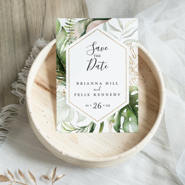 Carte Postale Géométrie Or Tropicalité Épargnez la Date (Créateur téléchargé)