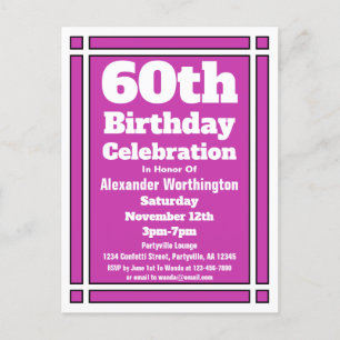 Carte postale Geometrique 60th Purple Birthday Inv