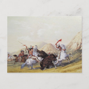 Carte Postale George Catlin - Attaquer l'ours grizzli