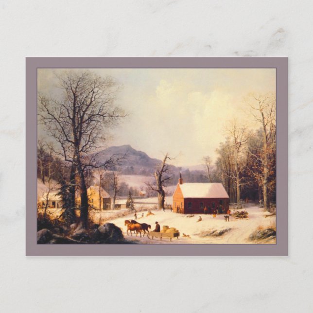 Carte Postale George Henry Durrie Maison de l'école rouge hiver (Devant)
