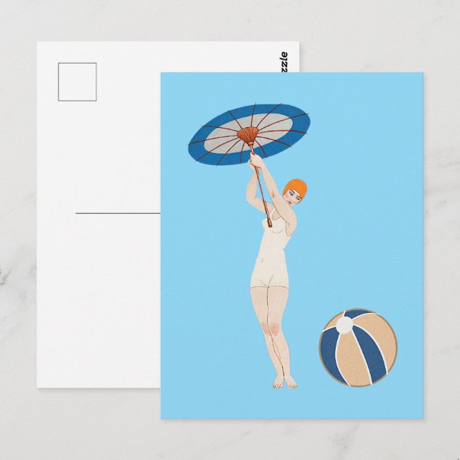 Carte Postale Georges Barbier Au Lido 1924 Illustration de mode (Devant / Derrière)