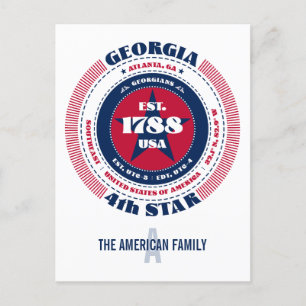Carte Postale Géorgie, Atlanta GA, Patriotique, Monogramme