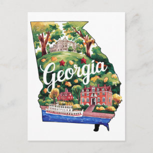 Carte Postale Géorgie États-Unis État Forme Vintage Aquarelle