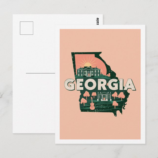 Carte Postale Géorgie Retro Voyage Design Icone États-Unis (Devant / Derrière)