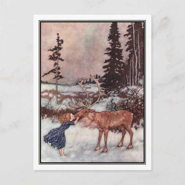Carte Postale Gerda et le renne par Edmund Dulac (Devant)
