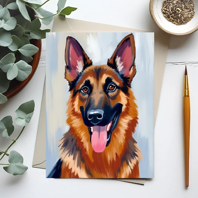 Carte Postale German Shepherd | Dog Watercolor Pet (Créateur téléchargé)