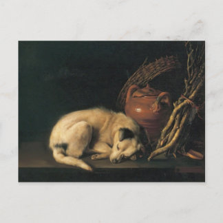 Carte Postale Gerrit Dou - Un chien qui dort avec un pot en terr