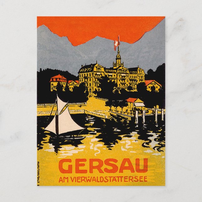 Carte Postale Gersau, Lac Lucerne, voilier, Suisse (Devant)