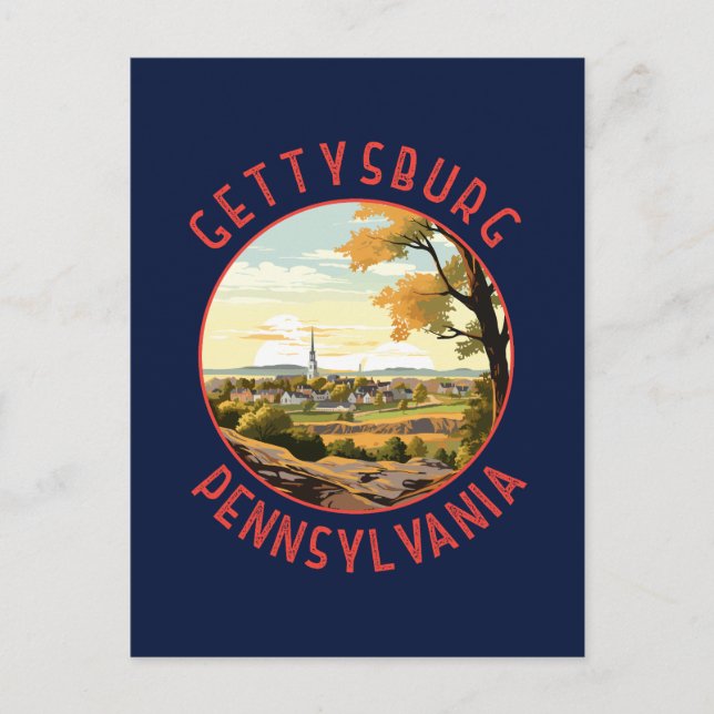 Carte Postale Gettysburg Pennsylvanie Retro Cercle en détresse (Devant)