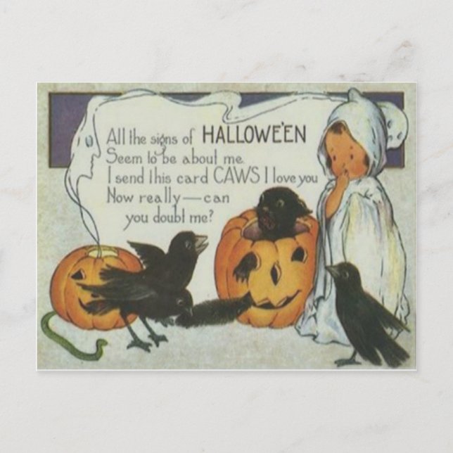 Carte Postale Ghost Crow Jack-o'-lantern Citrouille Chat noir (Devant)
