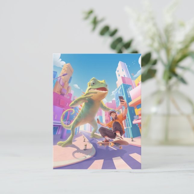 Carte Postale Giant Chameleon - Illustration de la ville (Debout devant)