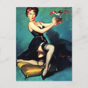 Carte Postale Gil Elvgren - Plumes rouillées - épingle Vintage v