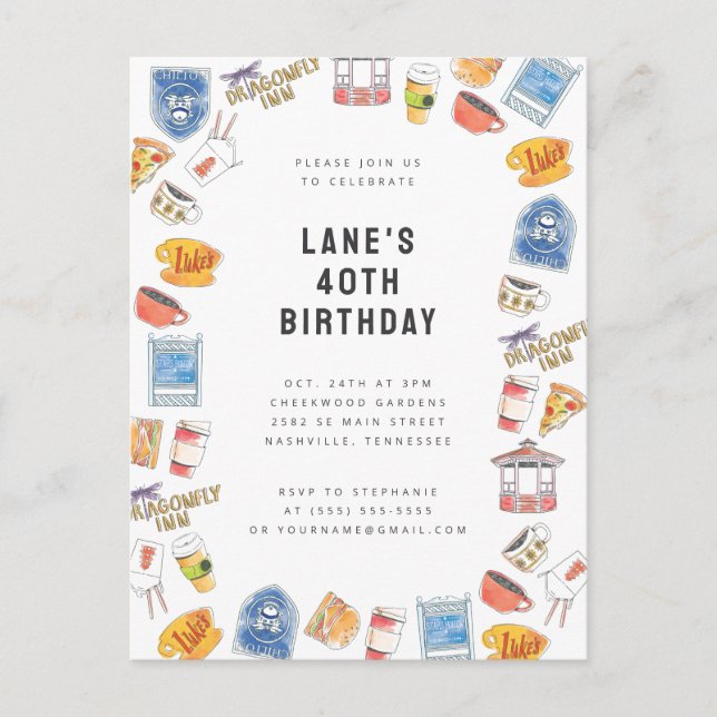 Carte Postale Gilmore Girls Aquarelle Icônes Anniversaire (Devant)