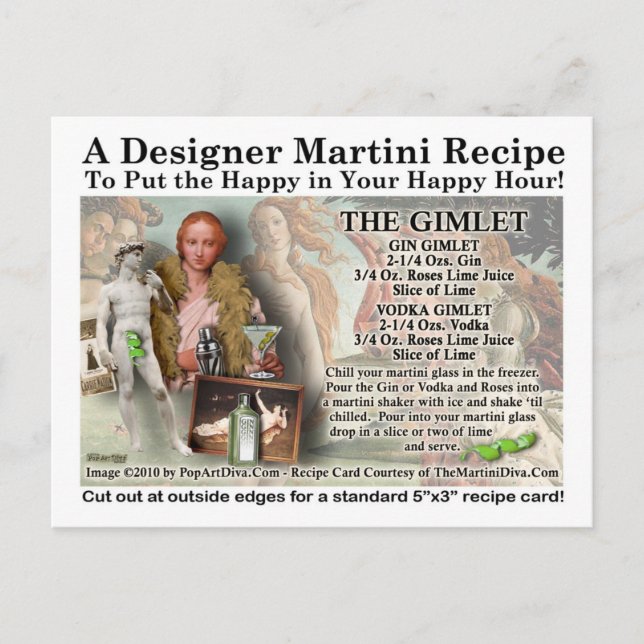 Carte postale Gimlet Martini Recette (Devant)