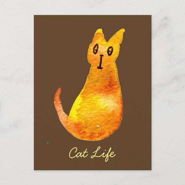 Carte Postale Ginger cat mignon aquarelle illustration art (Devant)