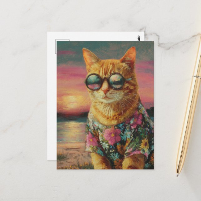 Carte Postale Ginger Kitty dans les lunettes de soleil (Devant/Arrière en situation)