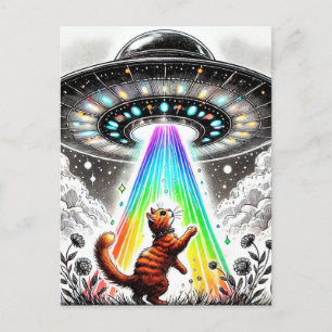 Carte Postale Ginger Kitty et OVNI