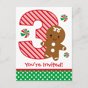 Carte Postale Gingerbread Boy Invitation 3e anniversaire