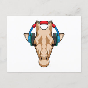 Carte Postale Girafe à la musique avec casque audio