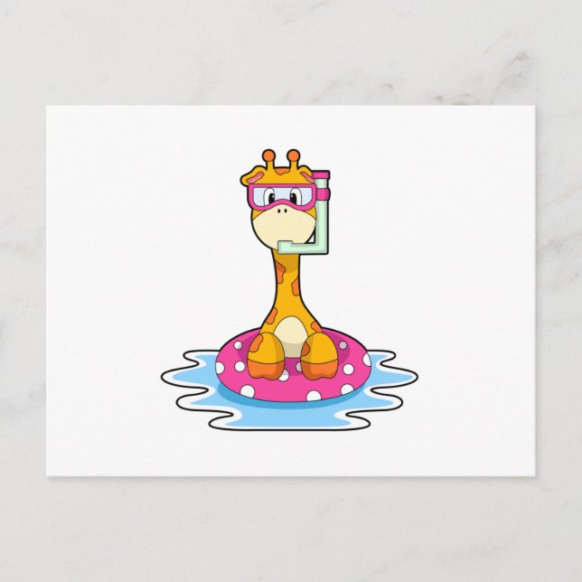 Carte Postale Girafe à la piscine avec masque et tuba (Devant)