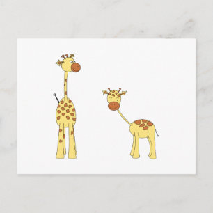 Carte Postale Girafe adulte et bébé. Dessin animé