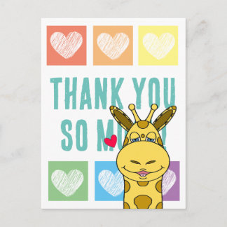 Carte Postale Girafe arc-en-ciel au cœur mignon merci