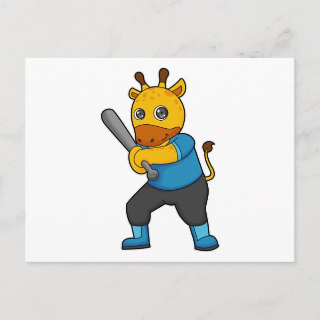 Carte Postale Girafe au baseball avec une batte de baseball (Devant)
