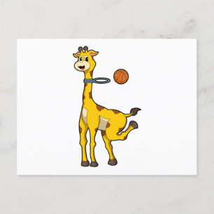 Carte Postale Girafe au basket-ball avec cerceau de basket-ball