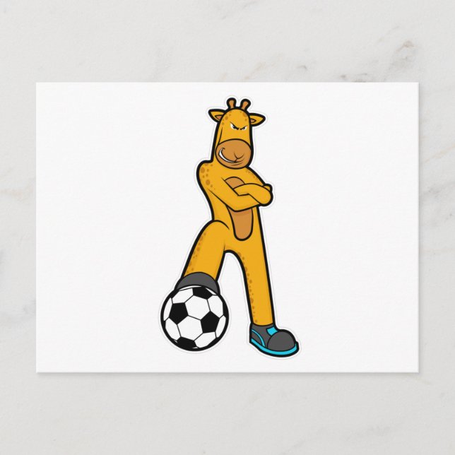 Carte Postale Girafe au sport avec un ballon de football (Devant)