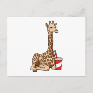 Carte Postale Girafe avec boisson