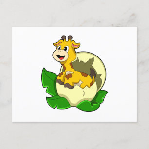 Carte Postale Girafe avec feuille et œuf