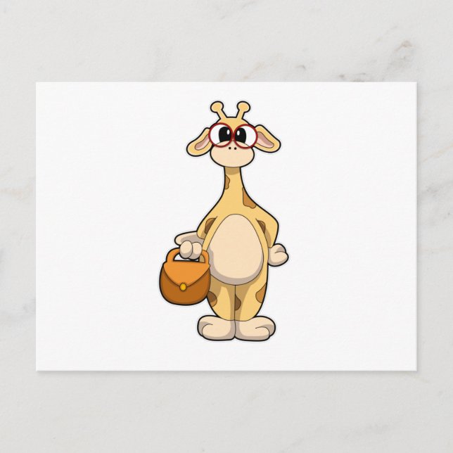 Carte Postale Girafe avec Lunettes & Sac (Devant)