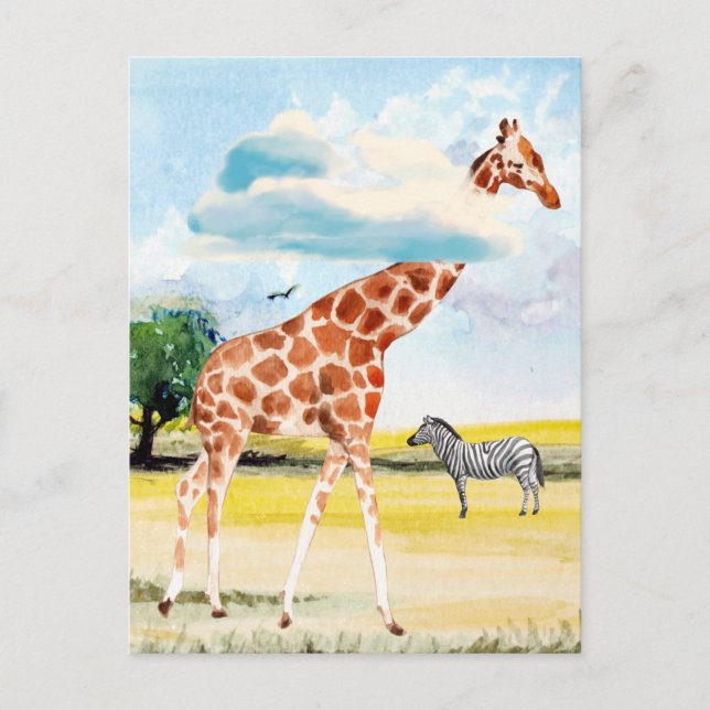 Carte Postale Girafe dans les Nuages Aquarelle (Devant)