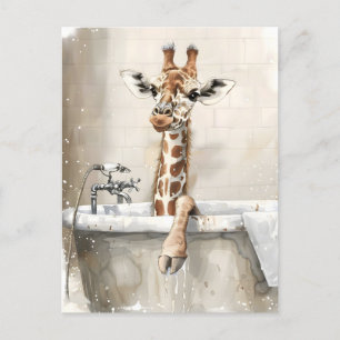 Carte Postale Girafe dans un bain.