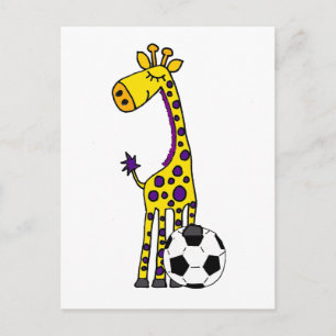 Carte Postale Girafe drôle jouant la bande dessinée du football