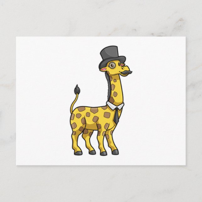 Carte Postale Girafe en gentleman avec chapeau, cravate et moust (Devant)