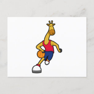 Carte Postale Girafe en joueur de basket-ball avec ballon de bas