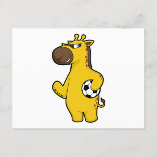 Carte Postale Girafe en joueur de football avec ballon de footba