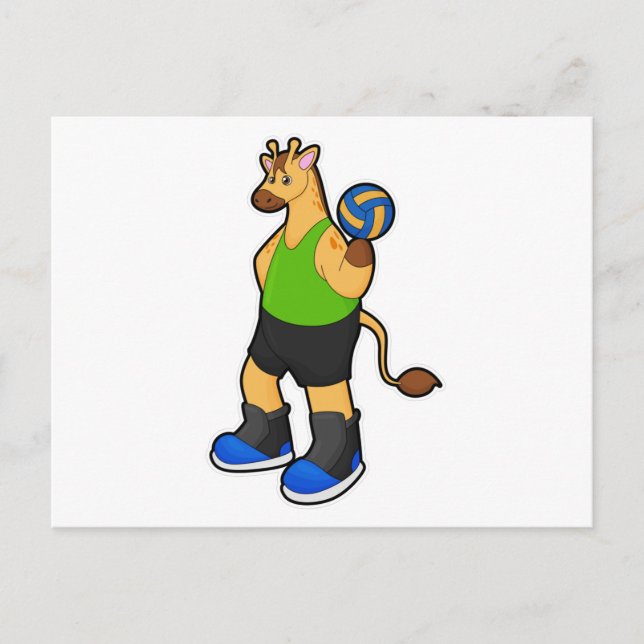 Carte Postale Girafe en joueur de volley-ball avec ballon de vol (Devant)