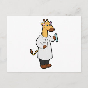 Carte Postale Girafe en médecin avec tube à essai