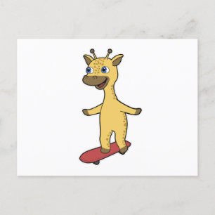 Carte Postale Girafe en patineur avec planche à roulettes