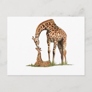 Carte Postale Girafe et bébé veau embrasser