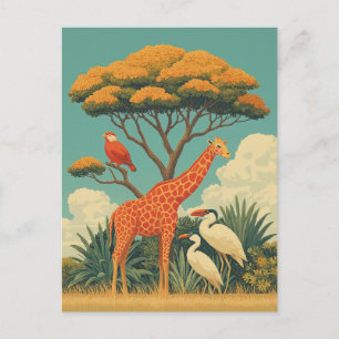 Carte Postale Girafe et Safari Birds