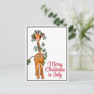 Carte Postale Girafe festive de vacances Joyeux Noël en juillet