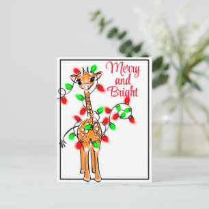 Carte Postale Girafe festive de vacances lumières de Noël roug