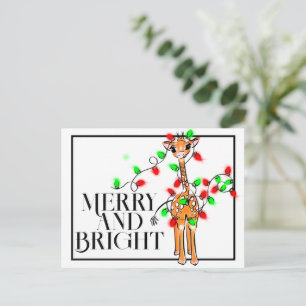 Carte Postale Girafe festive de vacances   lumières de Noël roug