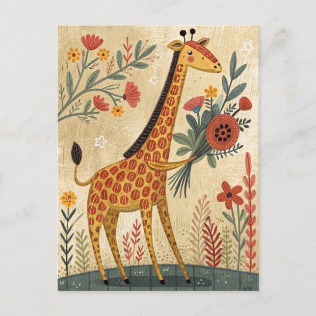 Carte Postale Girafe mignonne félicitations style d'art populair (Devant)