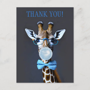 Carte Postale Girafe portant des lunettes, arc cravate soufflant